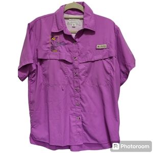 Columbia sportswear fishing shirt Slagle Trout Club Embroidery on chest.  UPF30+